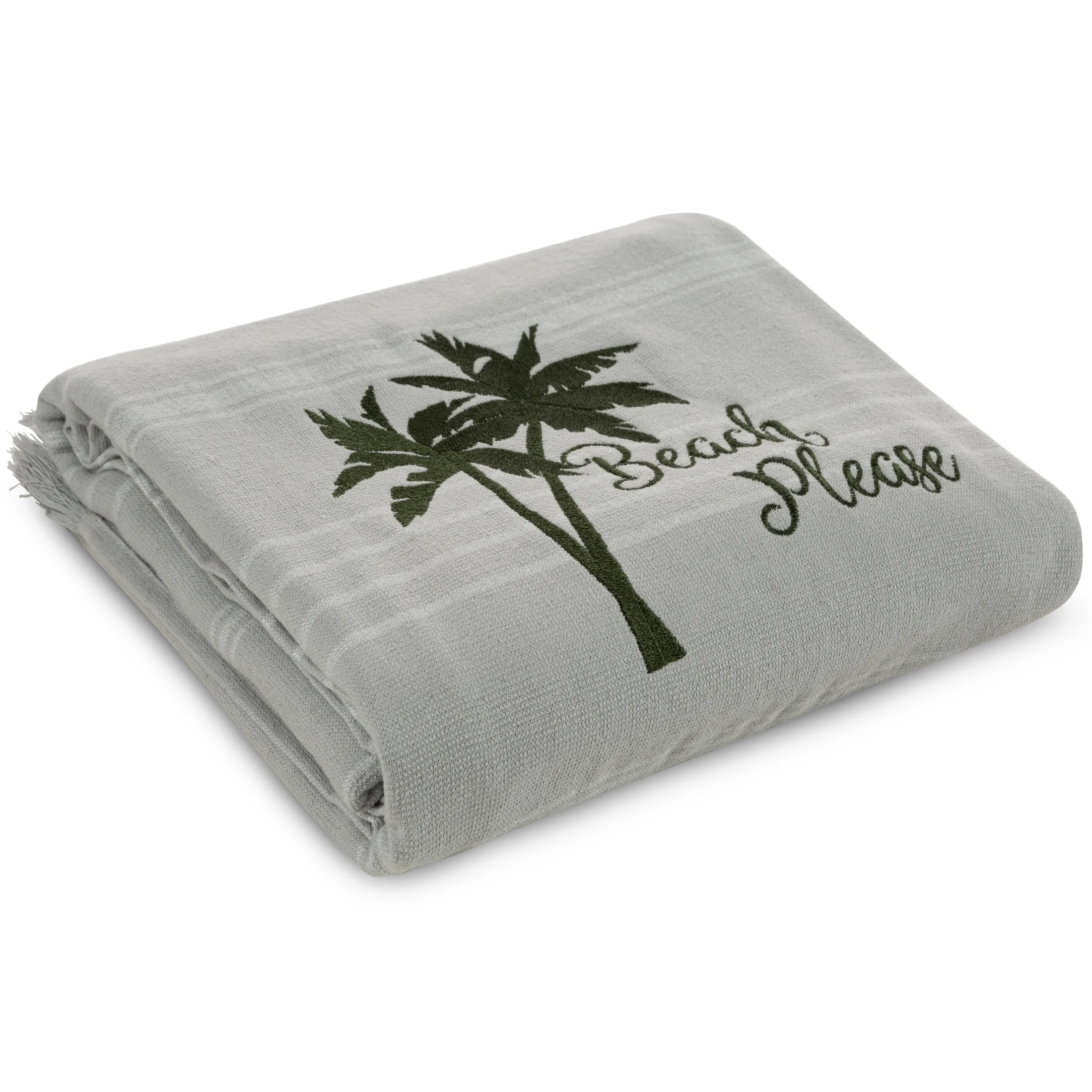 Ręcznik plażowy 90x170 bawełniany kolor stalowy z nadrukiem kontrastujących paseczków i frędzli 350 g/m2 ELBA