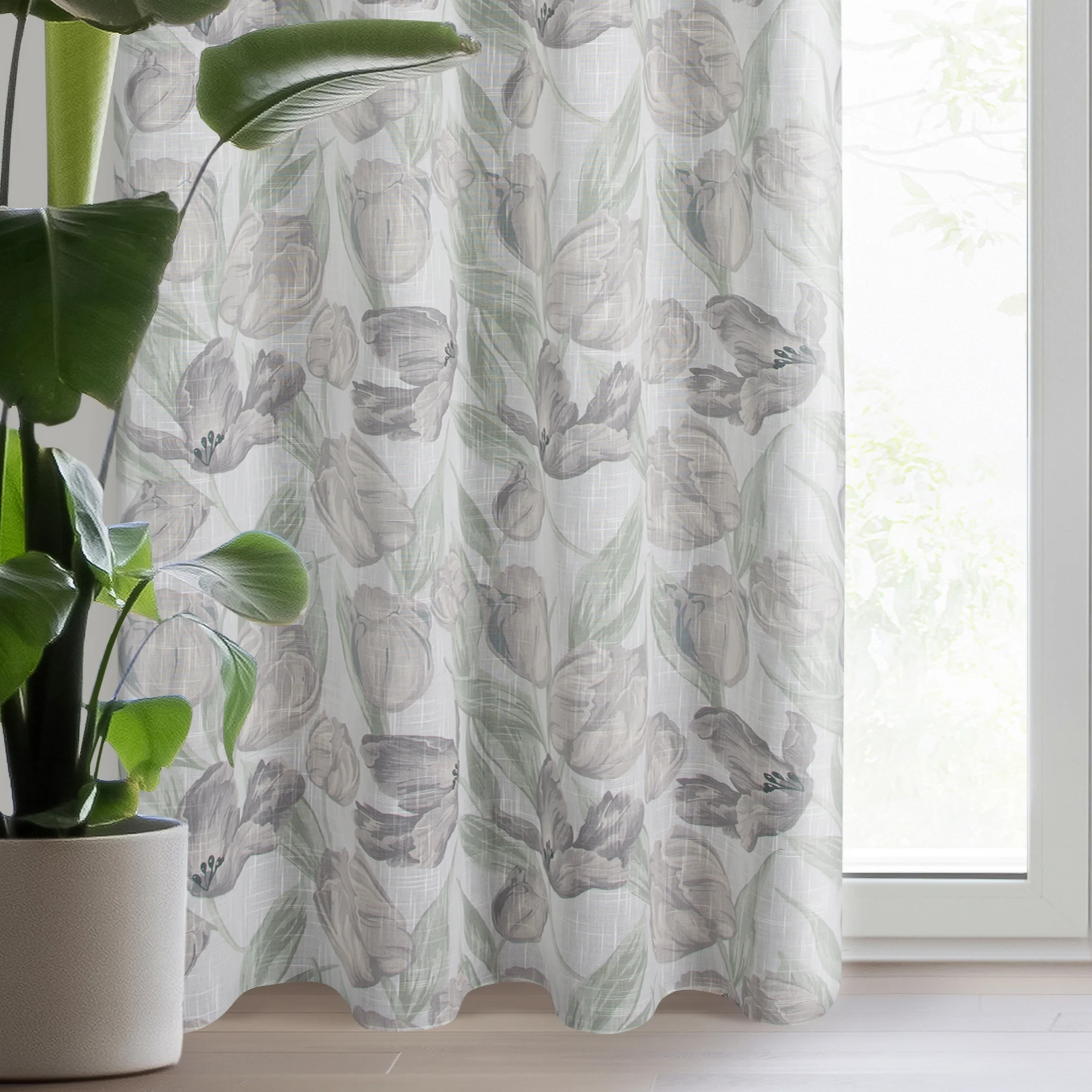 Zasłona naturalno, zielona w stylu boho 140x250 cm przelotka - MILLIE | eurofirany