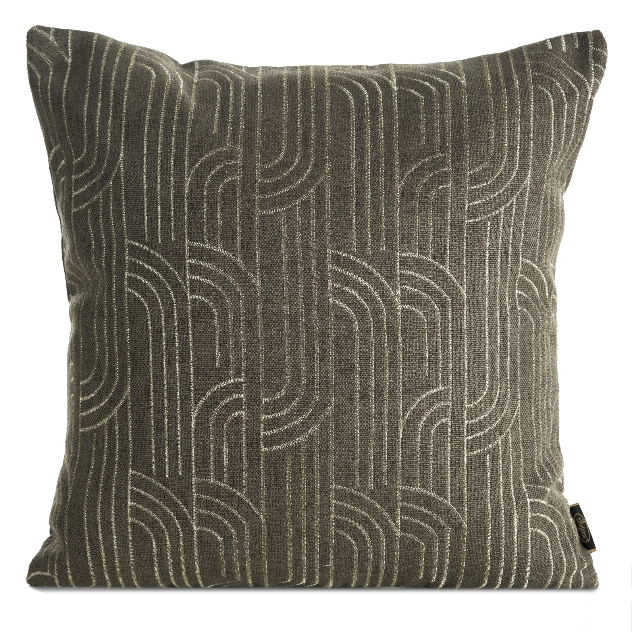 Poszewka na poduszkę 45x45 cm brązowa z złotym geometrycznym haftem MILA - kolekcja VULCANO | eurofirany