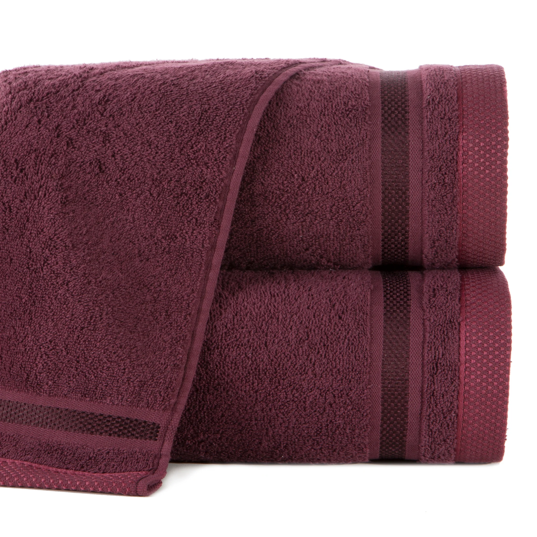 Ręcznik do rąk 40x60 cm bawełniany kolor bordowy z bordiurą w paski 500 g/m2 ABBIE