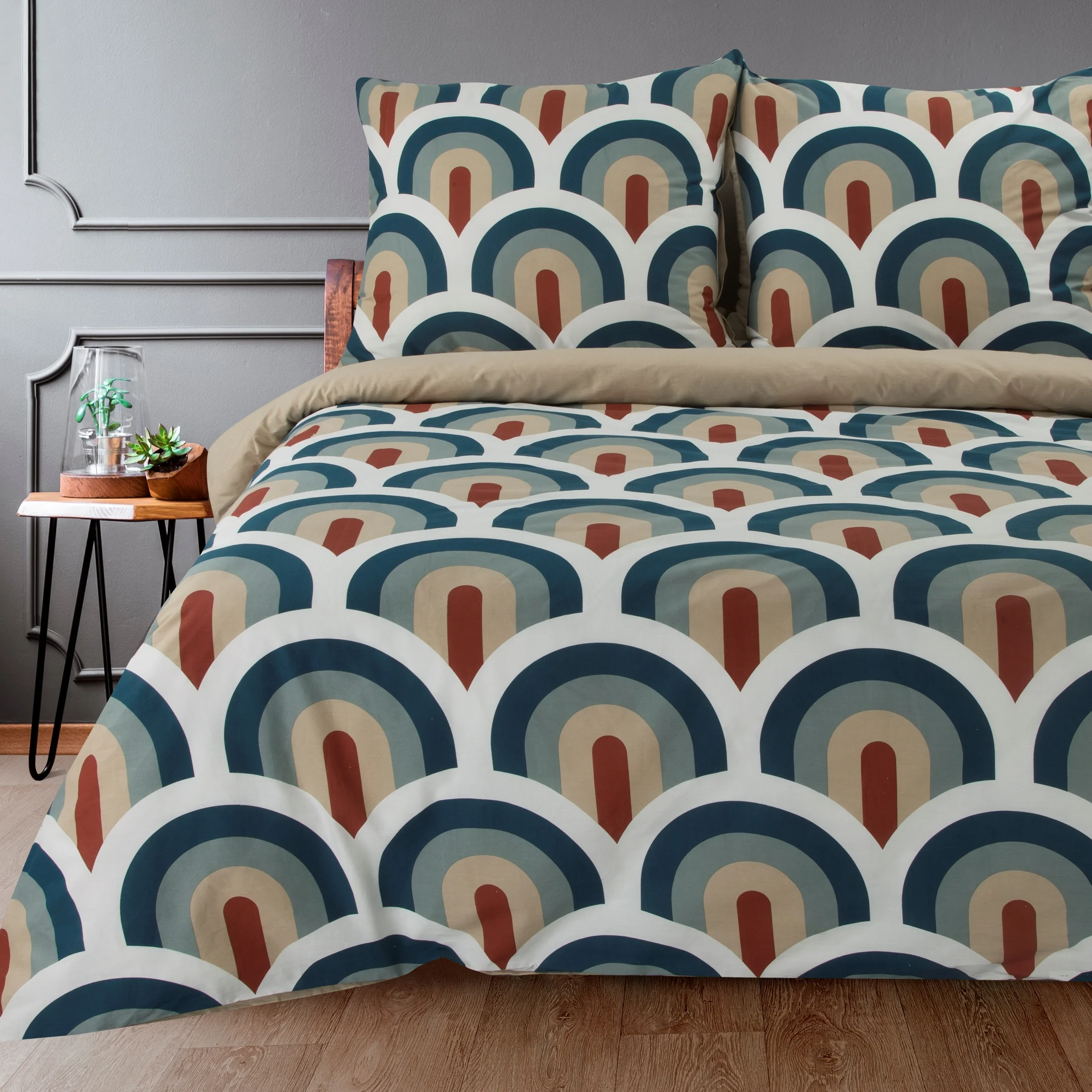 Pościel 220x200 cm bawełniana kolor niebieski, beżowy wzór fantazyjny ELLA8 Ella Line | eurofirany