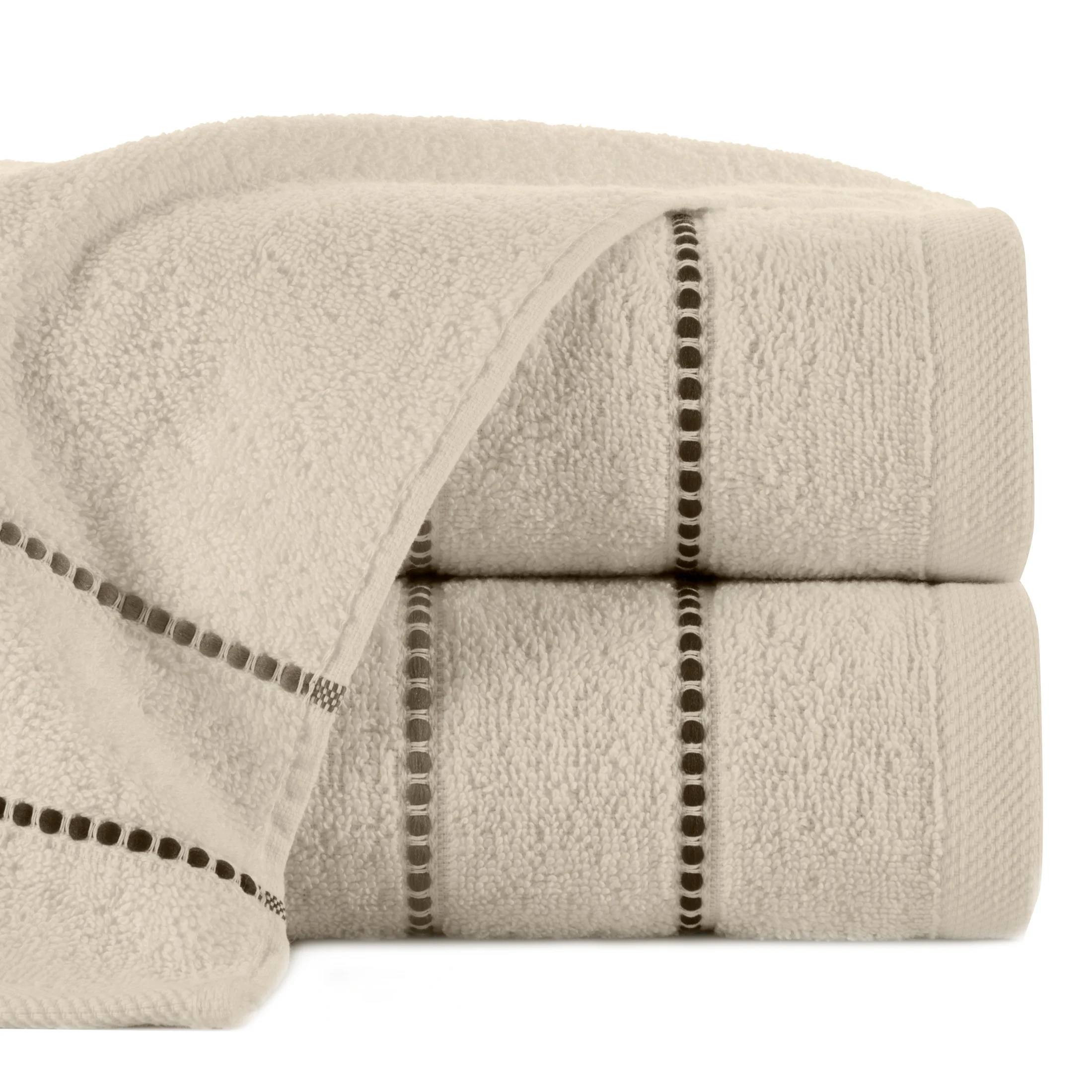 Ręcznik kąpielowy 50x90 cm bawełniany kolor beżowy z kontrastującymi paseczkami 500 g/m2 SUZI