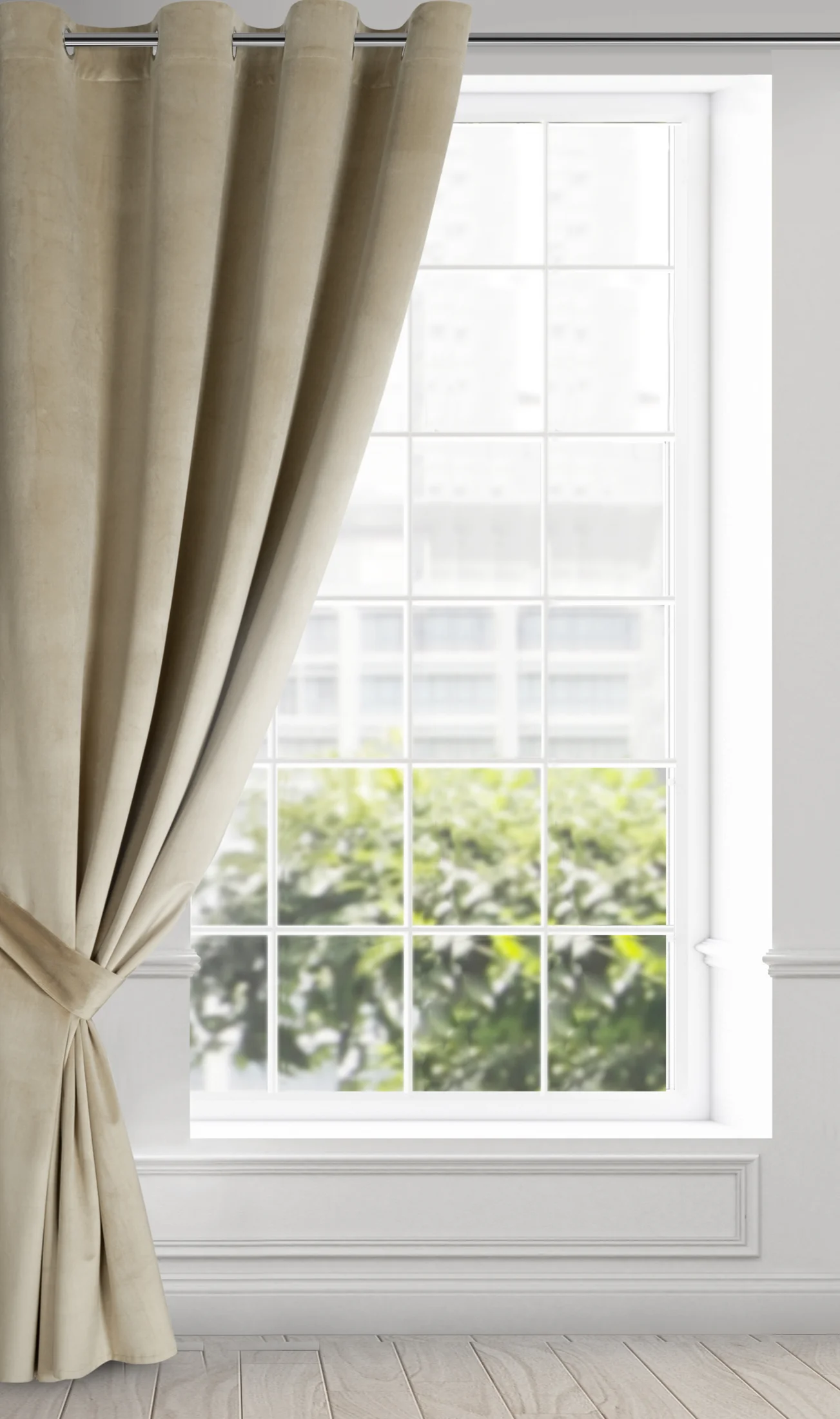 Zasłona welwetowa jasnobeżowa, troczek w zestawie 140x270 cm przelotka - ANTARA