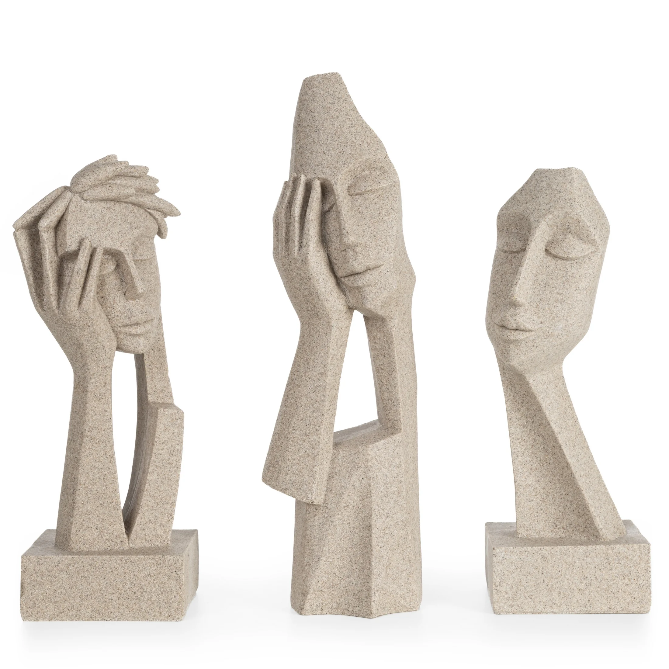 Figurka beżowa inspirowana nowoczesną rzeźbą 10x9x33 cm