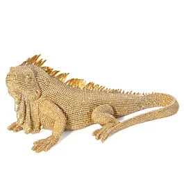 Figurka złota iguana  o drobnym strukturalnym wzorze 31x15x12 cm ELDO 2