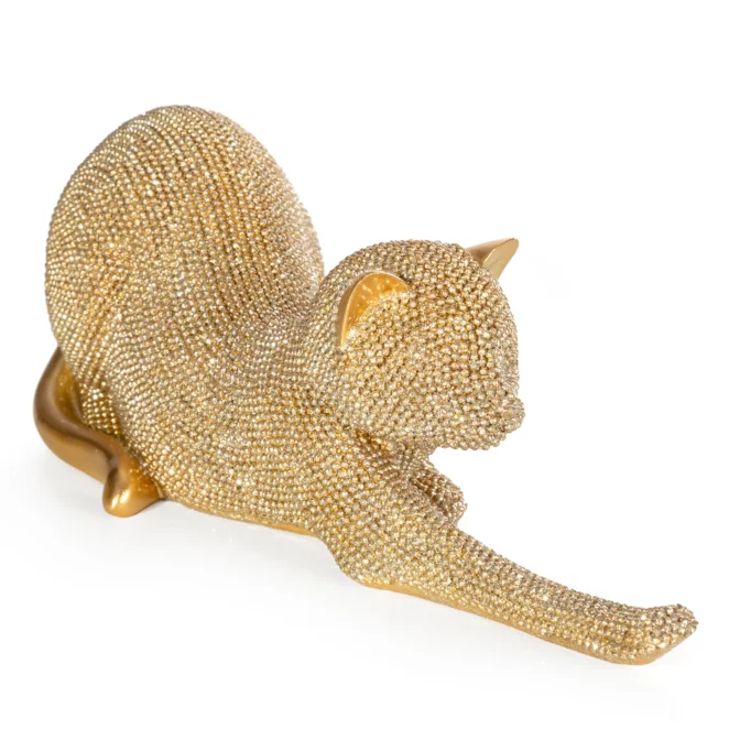 Figurka złota kot  o drobnym strukturalnym wzorze 26x9x9 cm ELDO 2