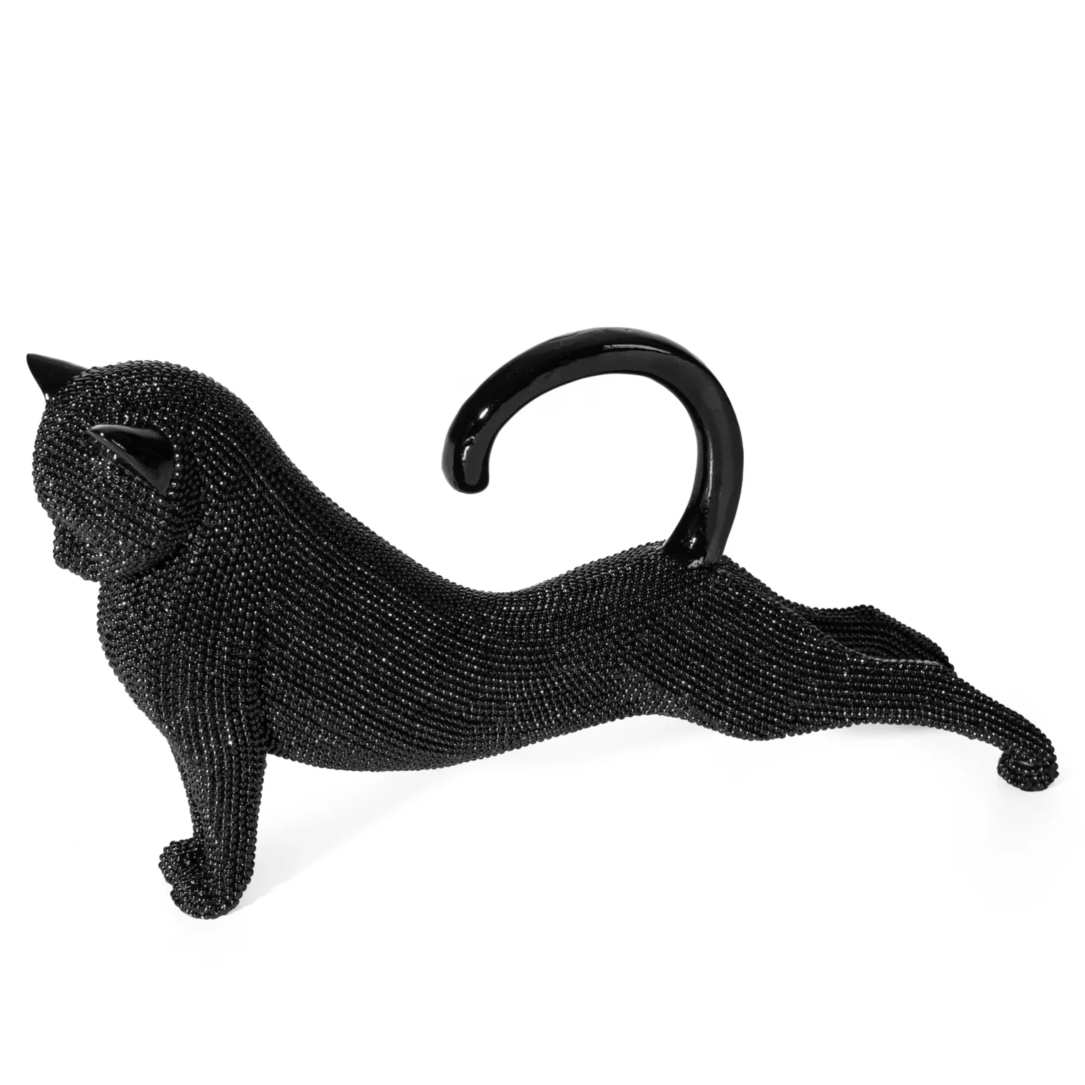 Figurka czarna kot  o drobnym strukturalnym wzorze 28x8x15 cm ELDO 5