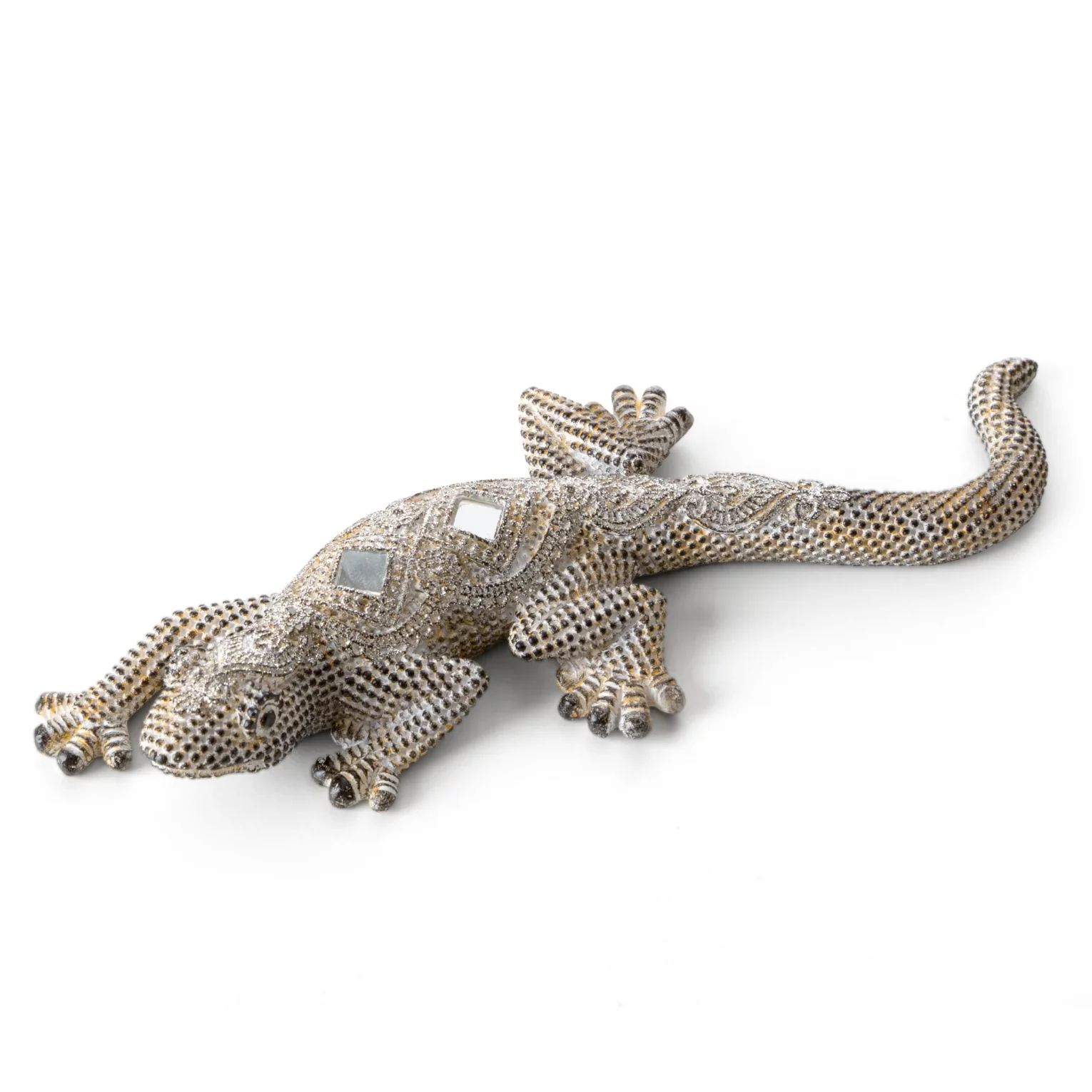 Figurka złoto-stalowa jaszczurka o drobnym strukturalnym wzorze 20x8x3 cm GATOS