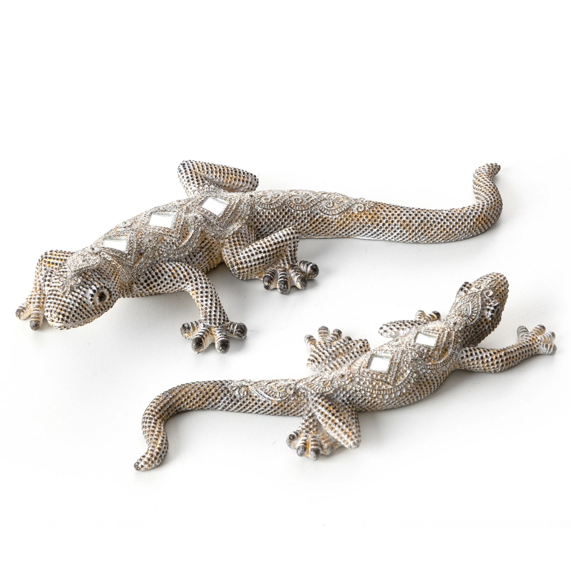 Figurka złoto-stalowa jaszczurka o drobnym strukturalnym wzorze 20x8x3 cm GATOS
