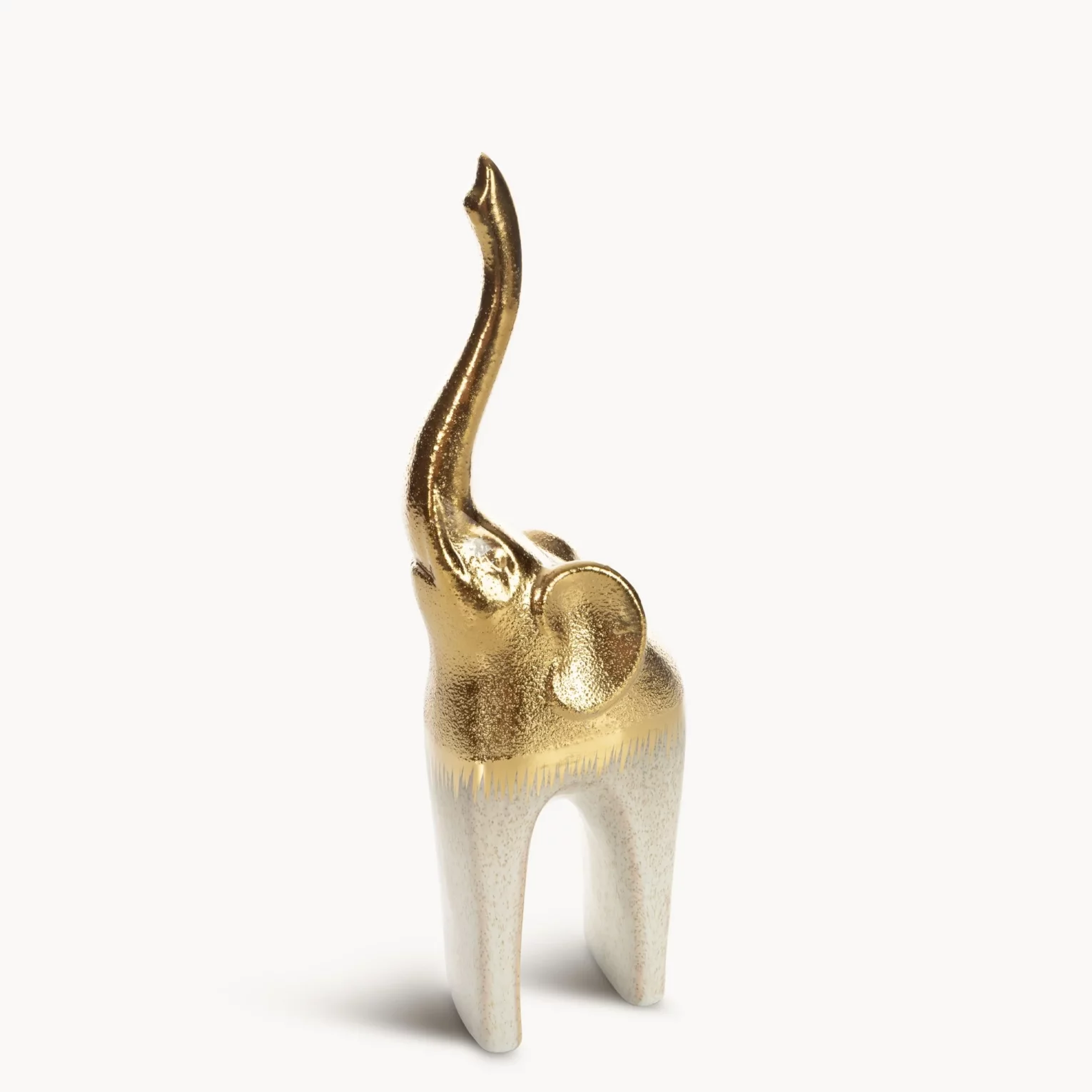 Figurka ceramiczna kremowo-złota słoń  z lśniącą powierzchnią 11x7x30 cm MAX 2