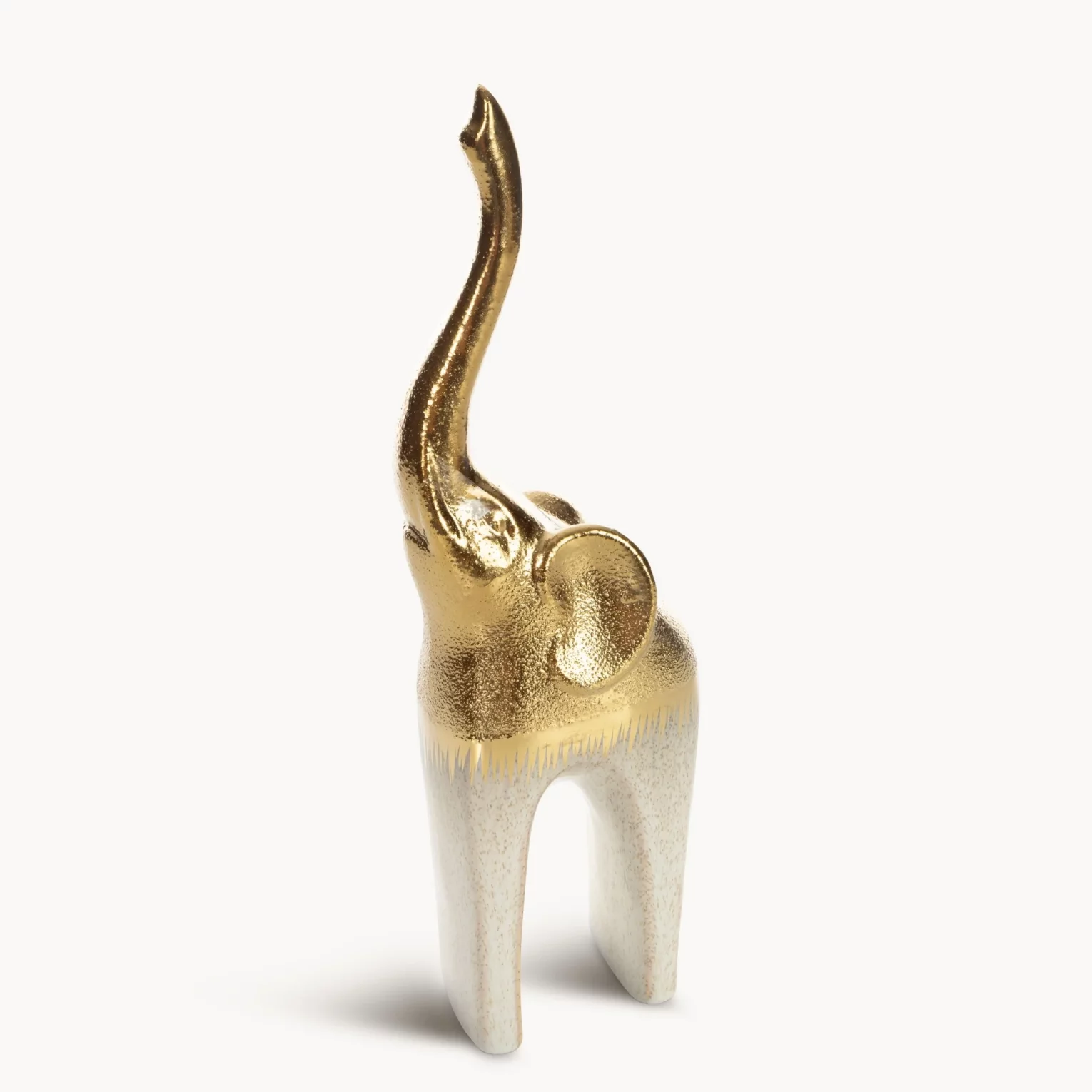 Figurka ceramiczna kremowo-złota słoń  z lśniącą powierzchnią 12x7x35 cm MAX 1