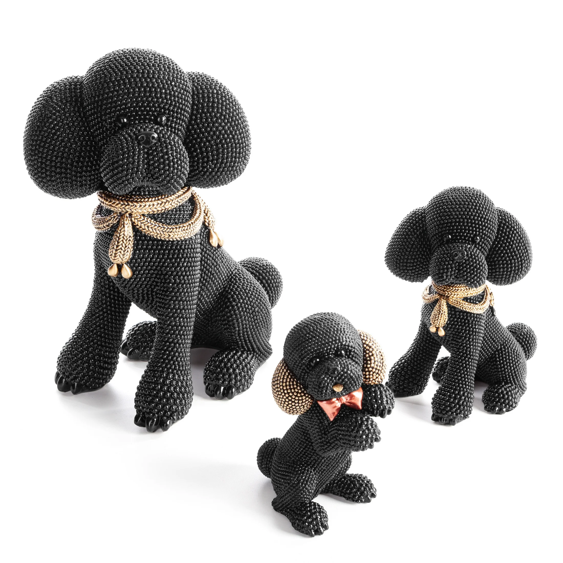 Figurka czarno-złota pies o drobnym strukturalnym wzorze 15x10x19 cm ELDO