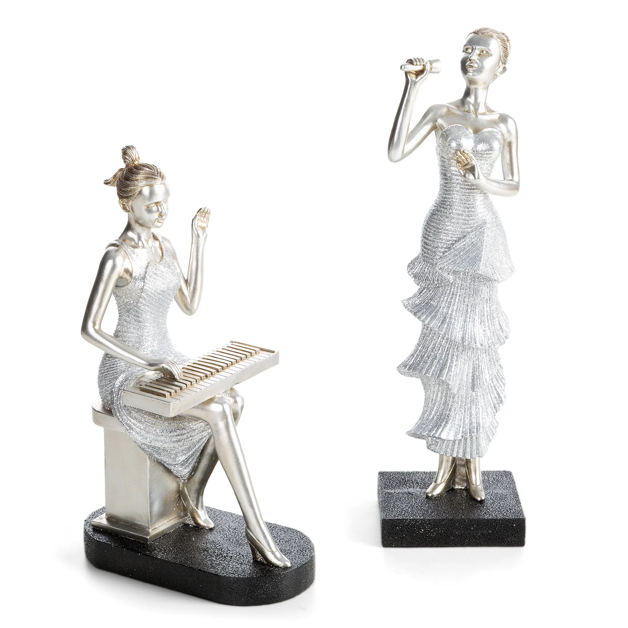 Figurka dekoracyjna Kobiety w wieczorowej sukni srebrna 9x8x31 cm DOLI 2