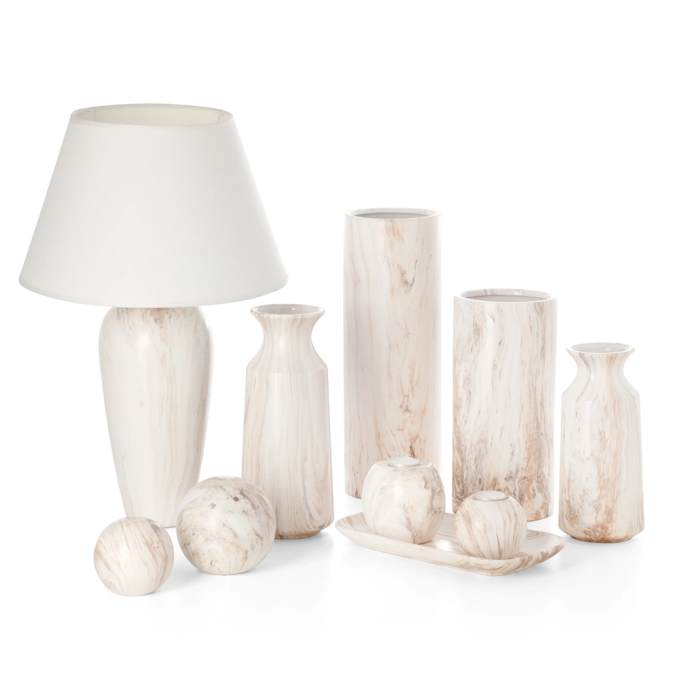 Kula ceramiczna biało-beżowa z efektem przecieranego drzewa średnica 9x9 cm ASLI