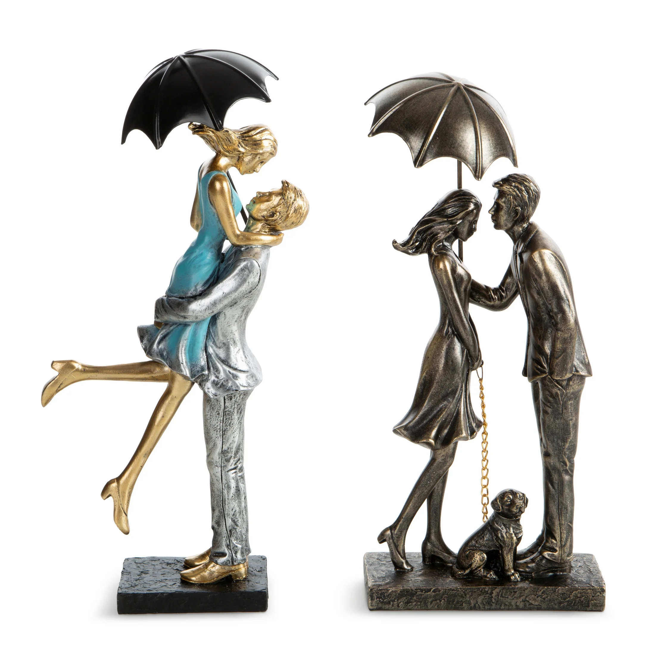 Figurka dekoracyjna niebiesko złota przedstawiająca romantyczną parę 16x9x33 cm ROMA 1