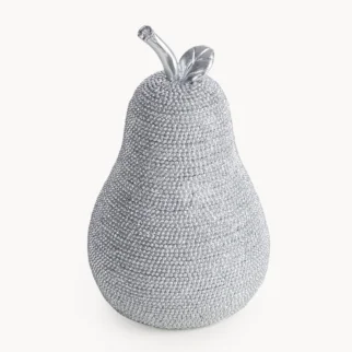 Figurka dekoracyjna srebrna gruszka o drobnym strukturalnym wzorze 10x9x16 cm ELDO 73