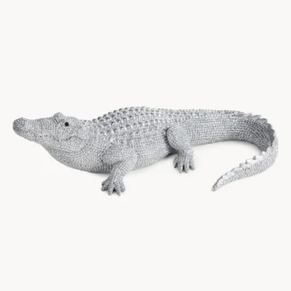 Figurka dekoracyjna srebrna krokodyl o drobnym strukturalnym wzorze 23x14x7 cm ELDO 77