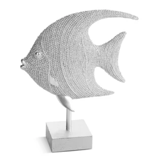 Figurka dekoracyjna srebrna rybka o drobnym strukturalnym wzorze 20x7x23 cm ELDO 75
