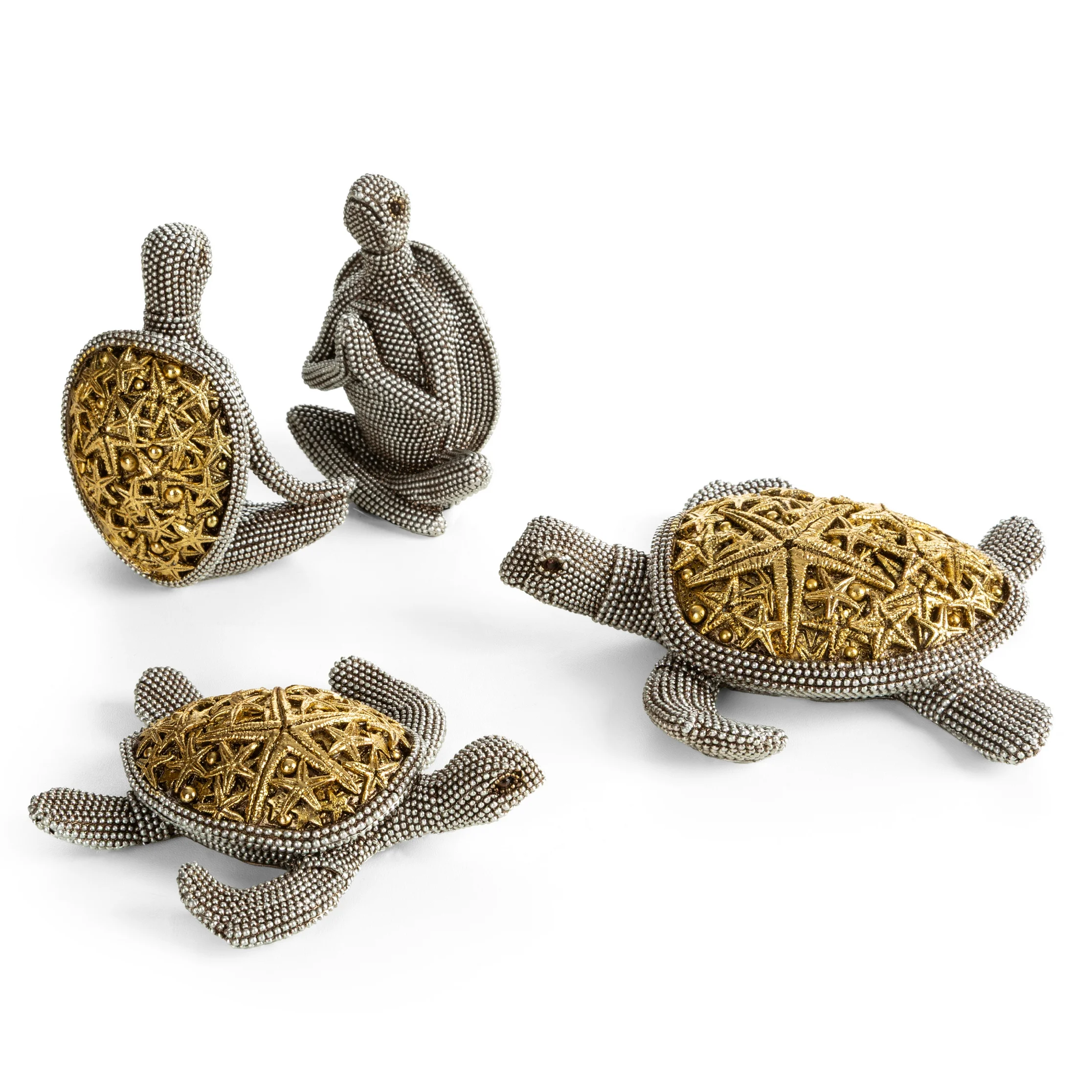 Figurka dekoracyjna srebrno złoty żółw o drobnym strukturalnym wzorze 14x4x15 cm ELDO 2