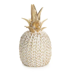 Figurka złota  ananas zdobiona wzorem plecionego sweterka 12x12x21 cm MOLI
