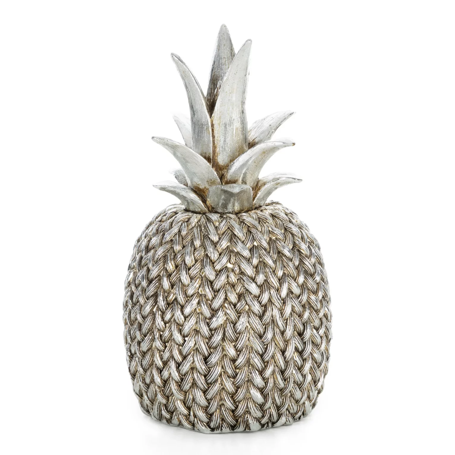 Figurka srebrna  ananas zdobiona wzorem plecionego sweterka 12x12x21 cm MOLI