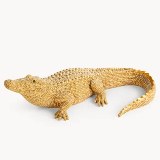 Figurka dekoracyjna złota krokodyl o drobnym strukturalnym wzorze 21x14x7 cm ELDO 62