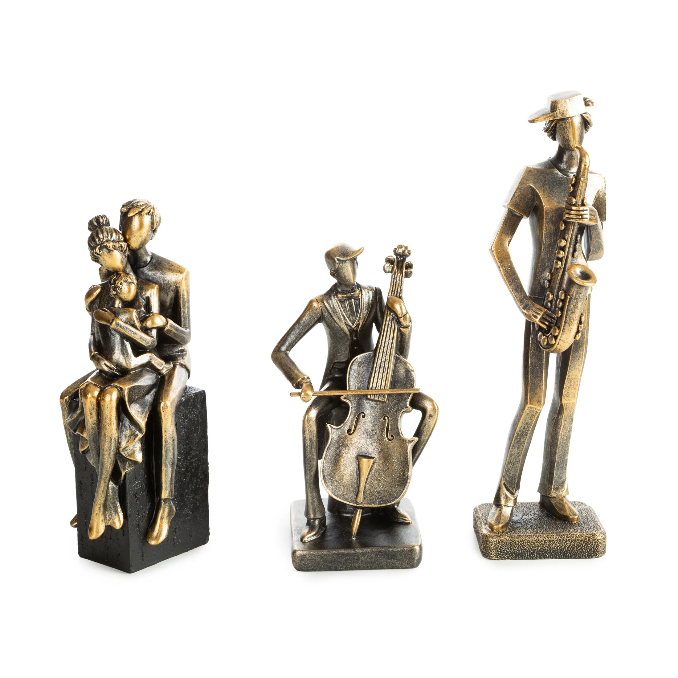 Figurka dekoracyjna złoto czarna z motywem saksofonisty 9x9x29 cm MELODY 1