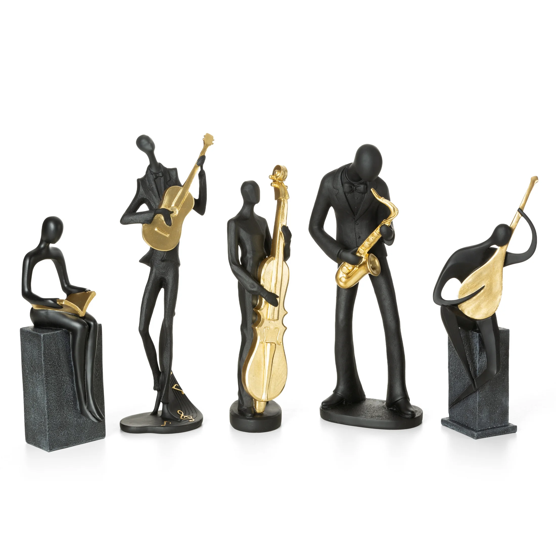 Figurka ceramiczna czarno-złota w kształcie postaci trzymającej kontrabas 10x9x34 cm RICO