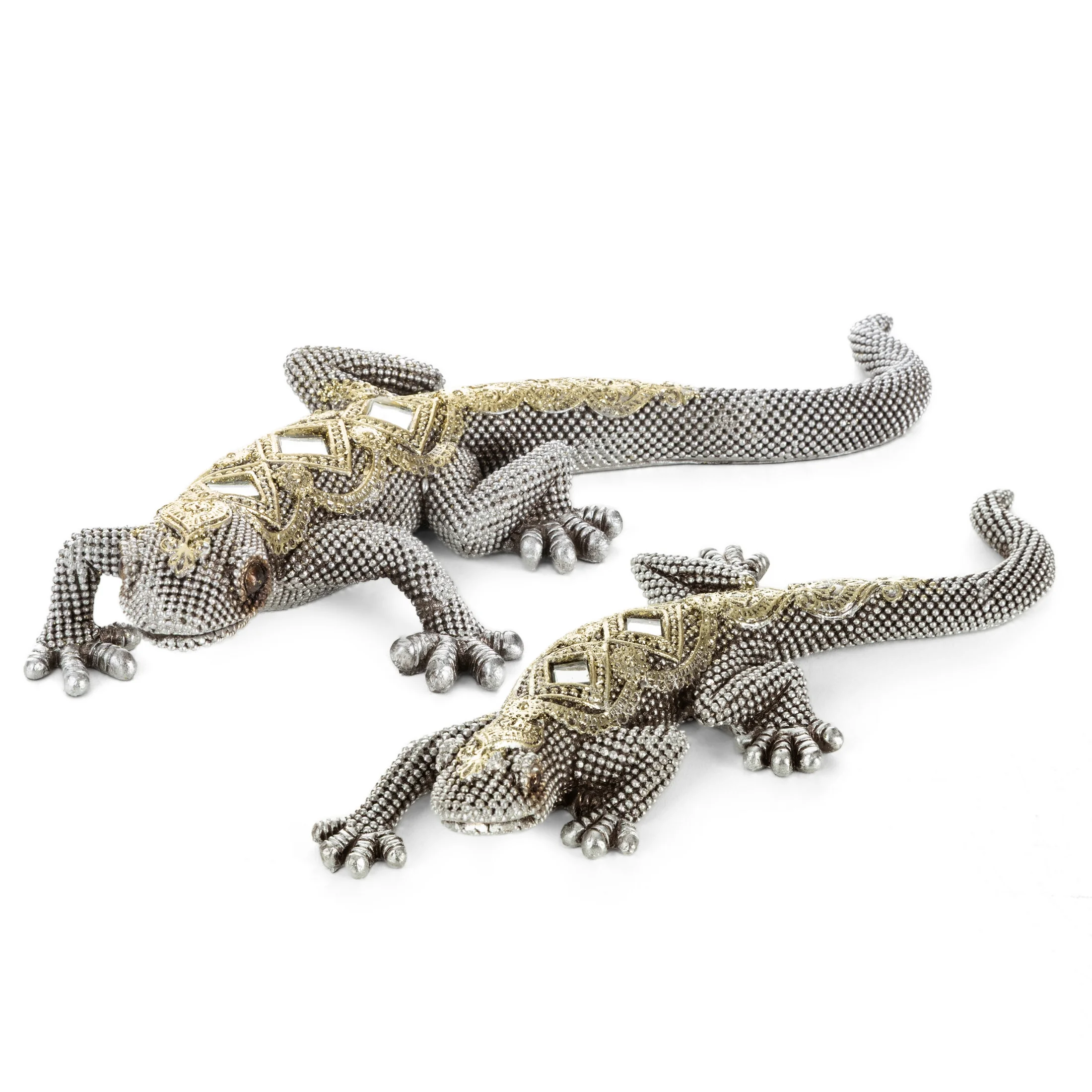 Figurka srebrna jaszczurka o drobnym strukturalnym wzorze 20x8x3 cm GATOS
