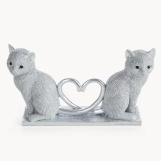 Figurka srebrna w kształcie uroczych kotków o drobnym strukturalnym wzorze 22x7x12 cm ELDO
