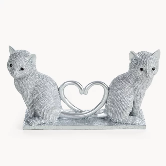 Figurka srebrna w kształcie uroczych kotków o drobnym strukturalnym wzorze 22x7x12 cm ELDO