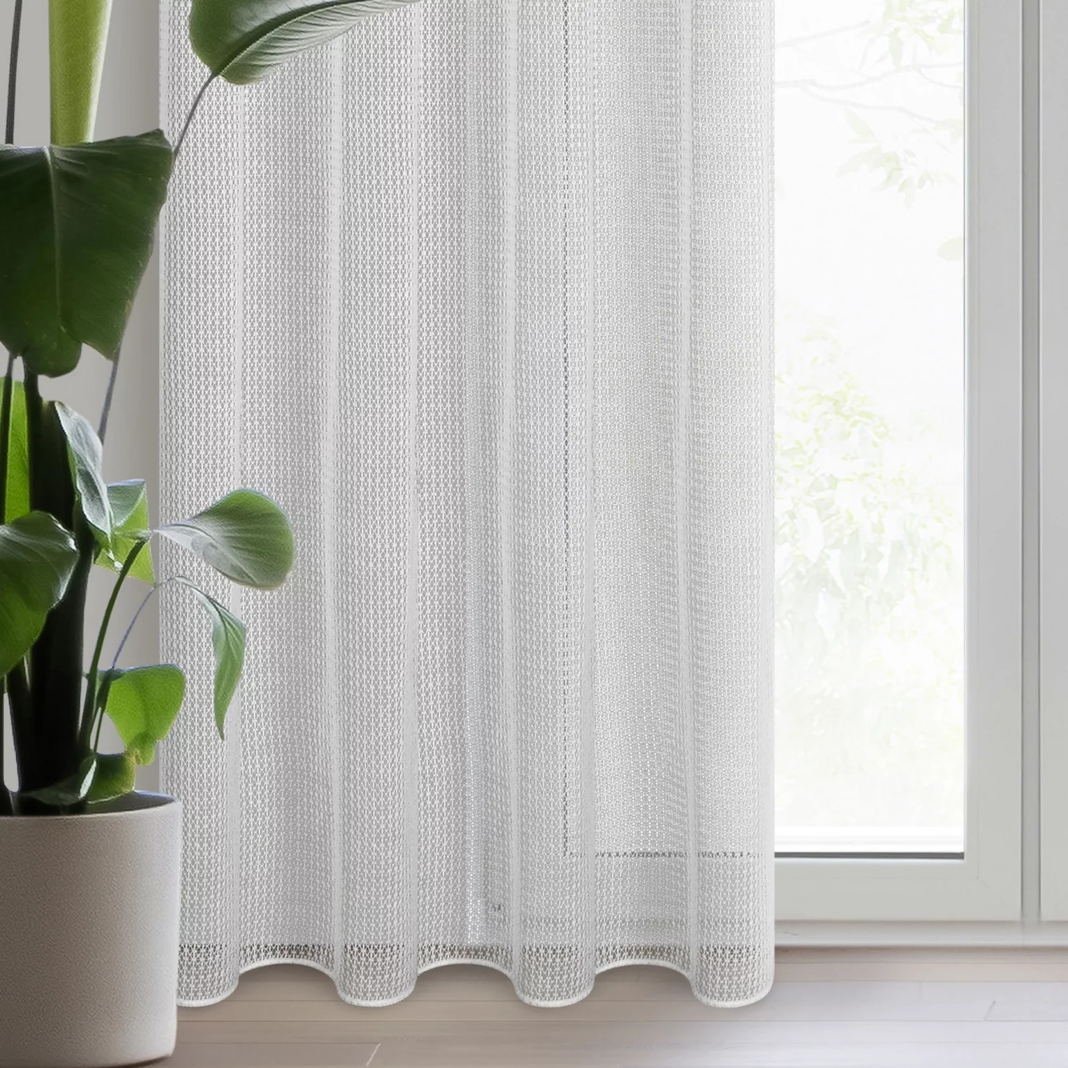 Firana biała z gęstej siateczki ze skręcenej nici w stylu retro 140x260 cm przelotka ATENA