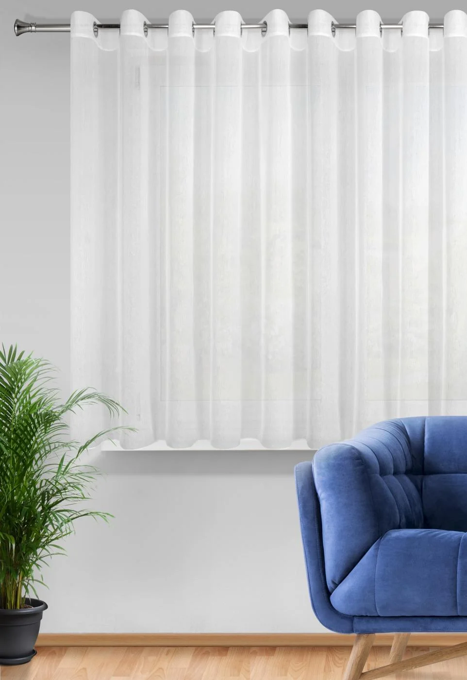 Firana biała o strukturze drobnego deszczyku wzór poziomy 300x150 cm przelotka REBECCA