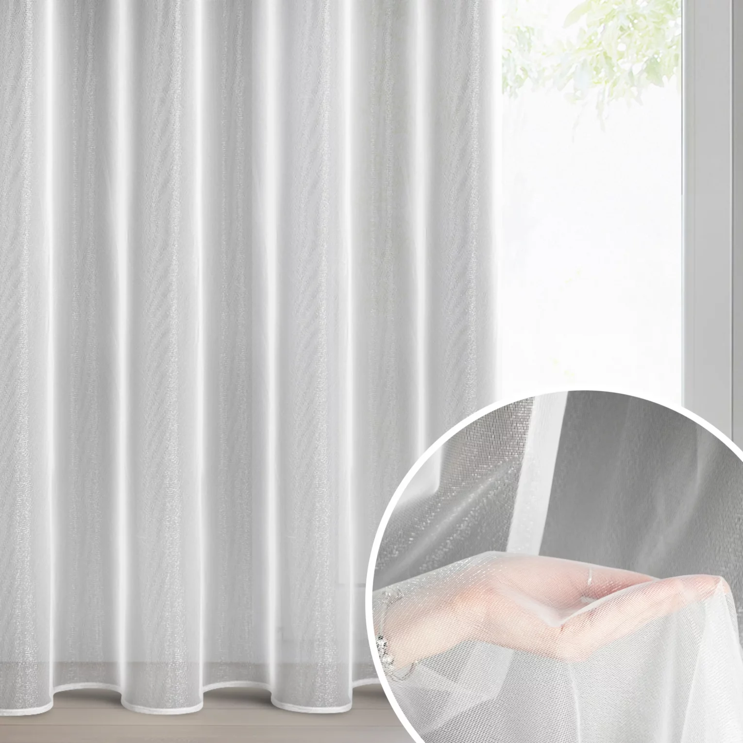 Firana biała z lekkiej i błyszczącej tkaniny 350x250 cm przelotka SYLVIA ELLA LINE