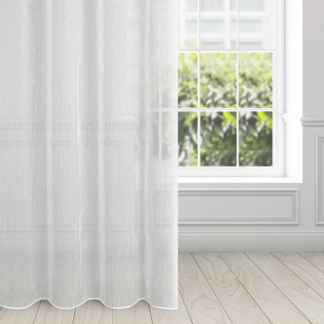 Firana biała z delikatnymi prążkami i efektem deszczyku 140x250 cm przelotka PILAR
