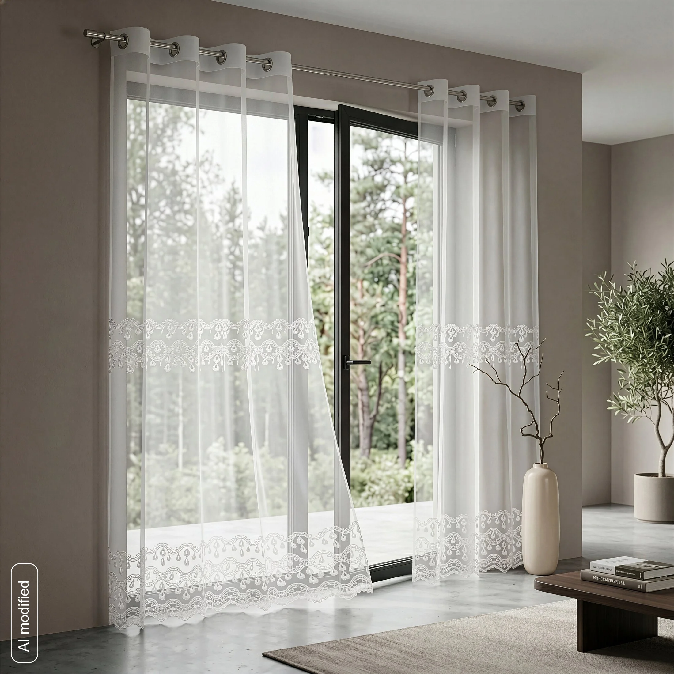 Firana biała z drobnej siateczki zdobiona haftem i efektem 3D 140x250 cm przelotka - FRANCIS