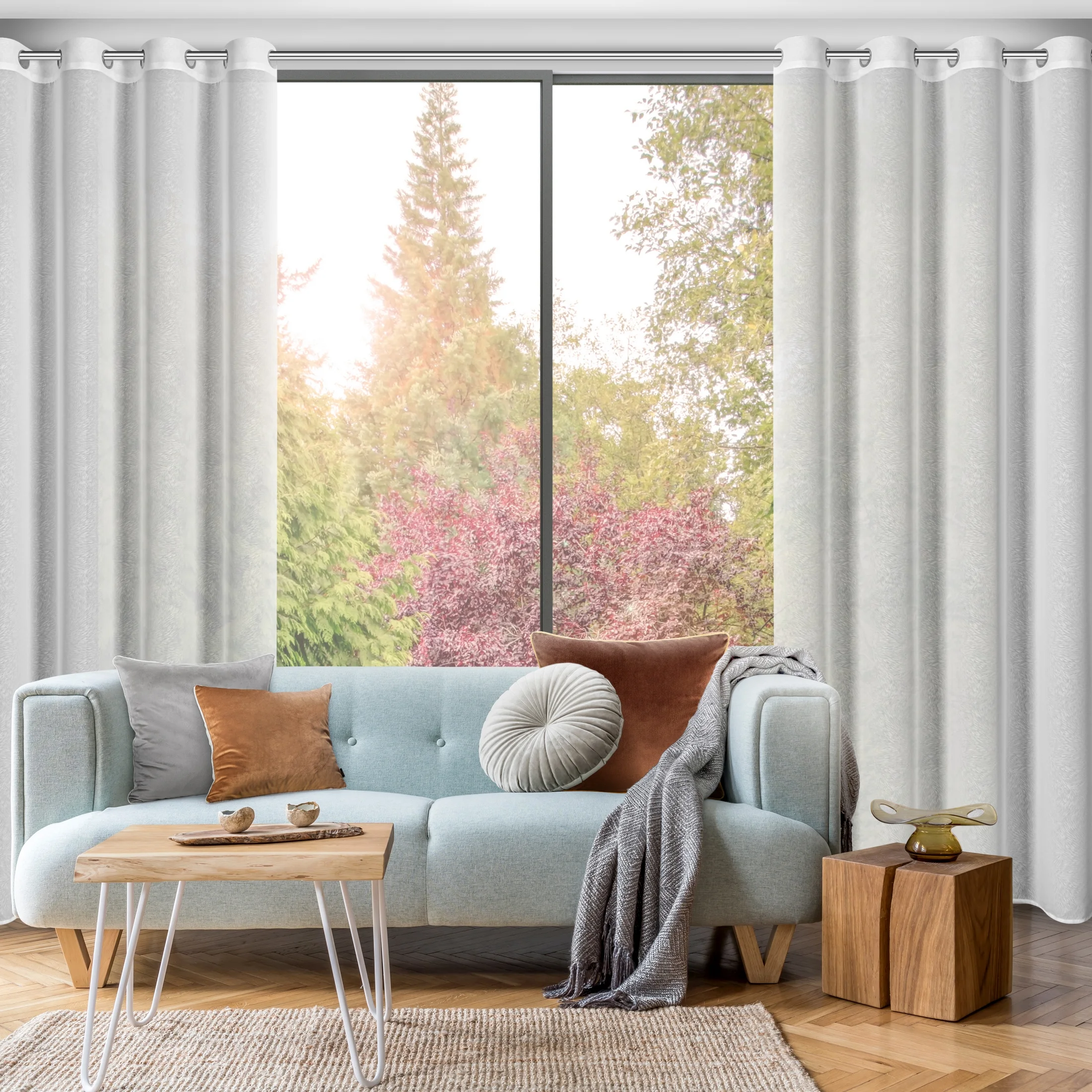 Firana biała z efektem wzoru w listki 140x250 cm przelotka TULSA