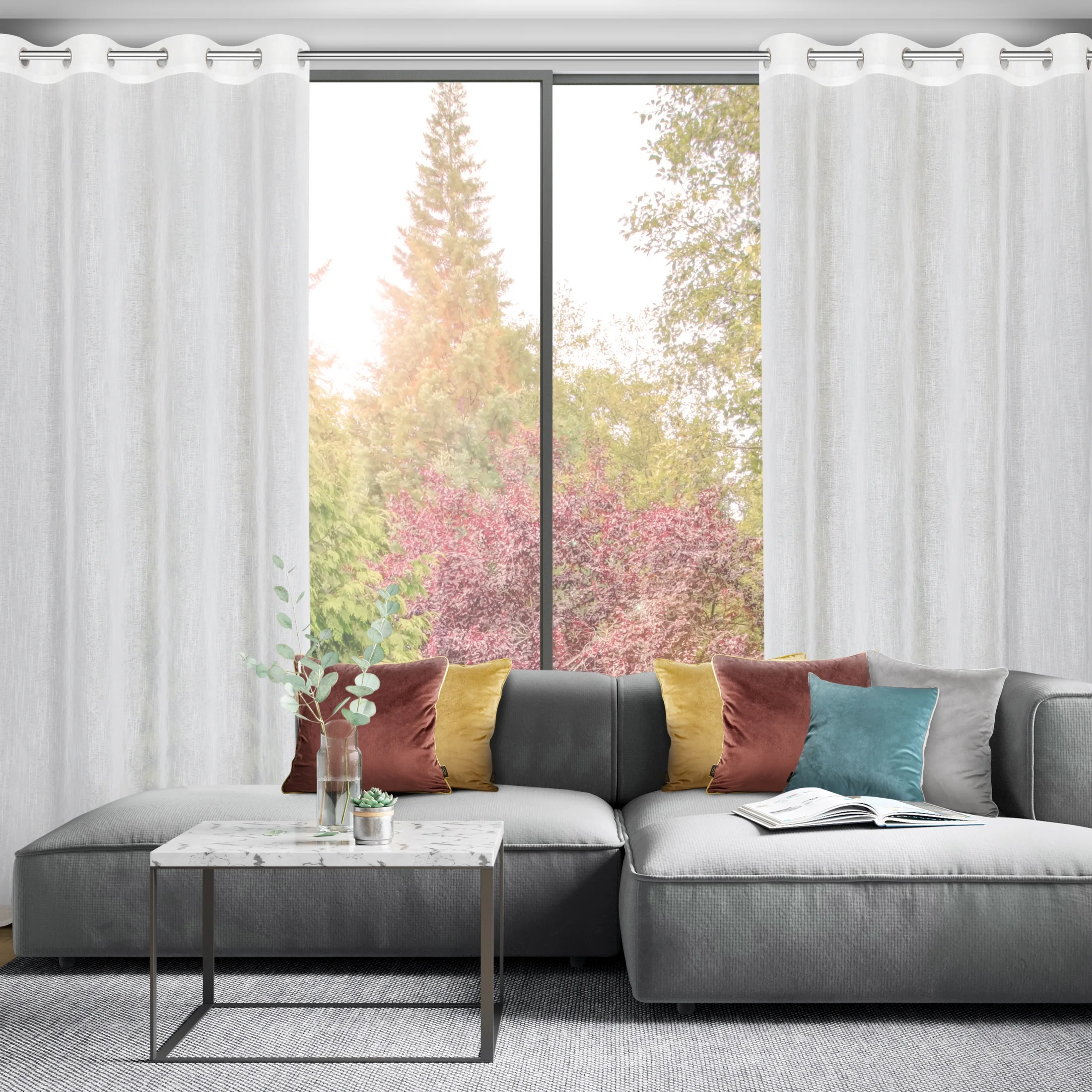 Firana biała z etaminy o strukturze deszczyku 140x250 cm przelotka AMIRA