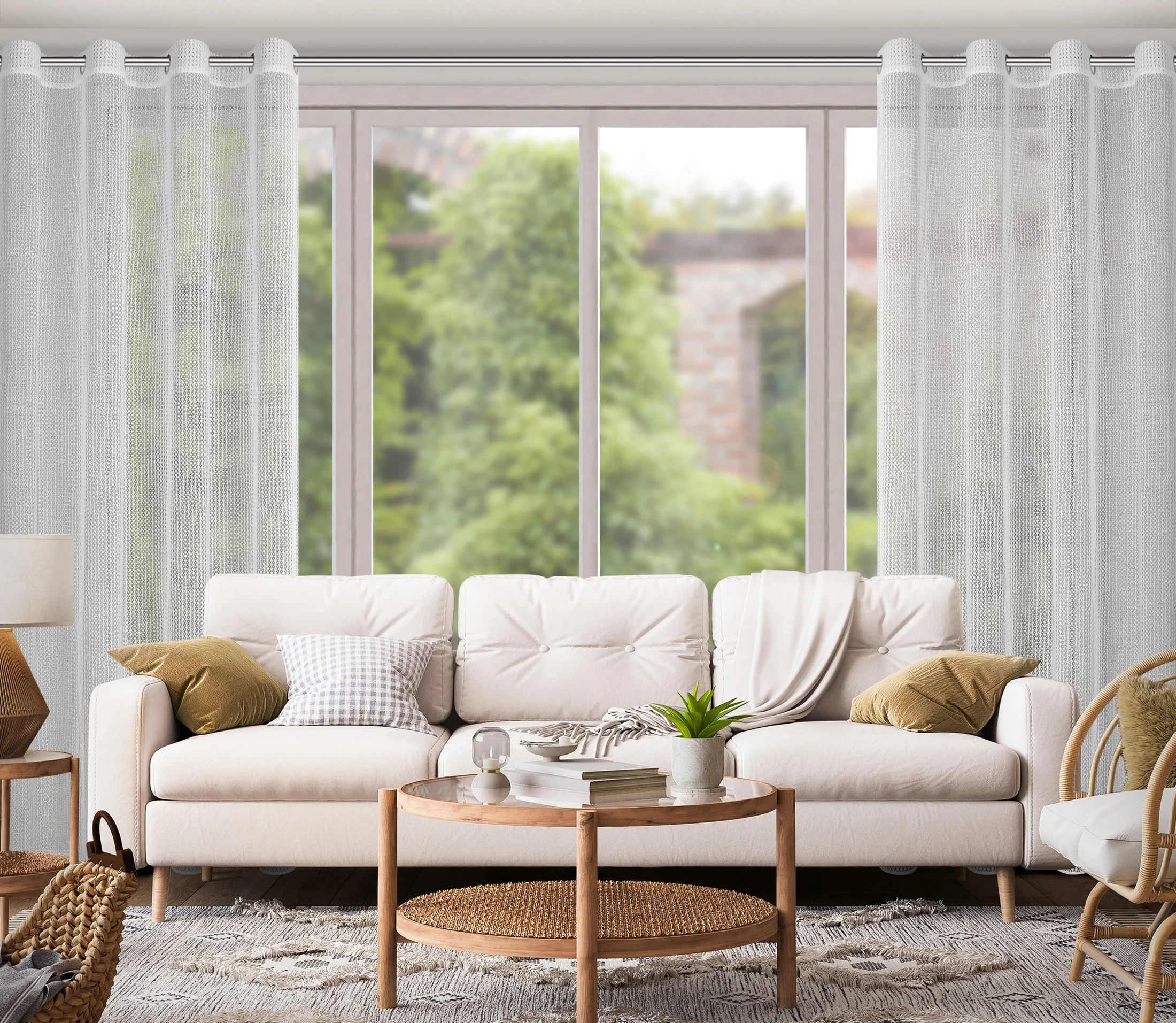 Firana biała z gęstej siateczki ze skręcenej nici w stylu retro 140x260 cm przelotka ATENA