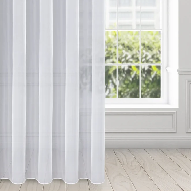Firana biała z gładkiego mlecznego woalu wykończona szwem obciążającym VIOLET 250x200 cm flex 1:2