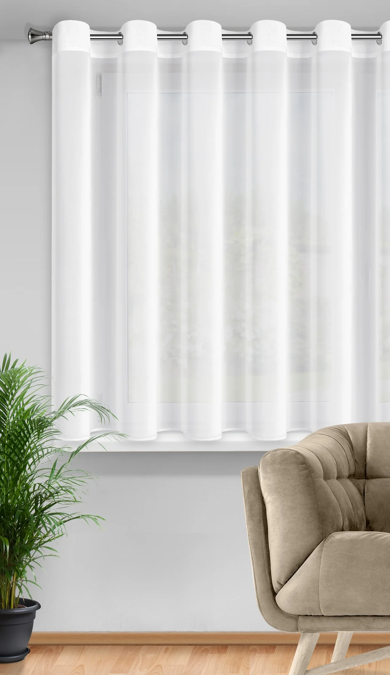 Firana biała z gładkiego szyfonu 350x150 cm przelotki - DALIA