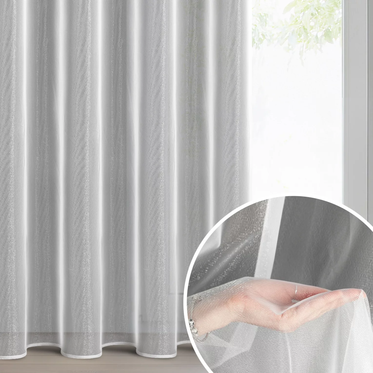 Firana biała z lekkiej i błyszczącej tkaniny 135x250 cm przelotka ESEL ELLA LINE