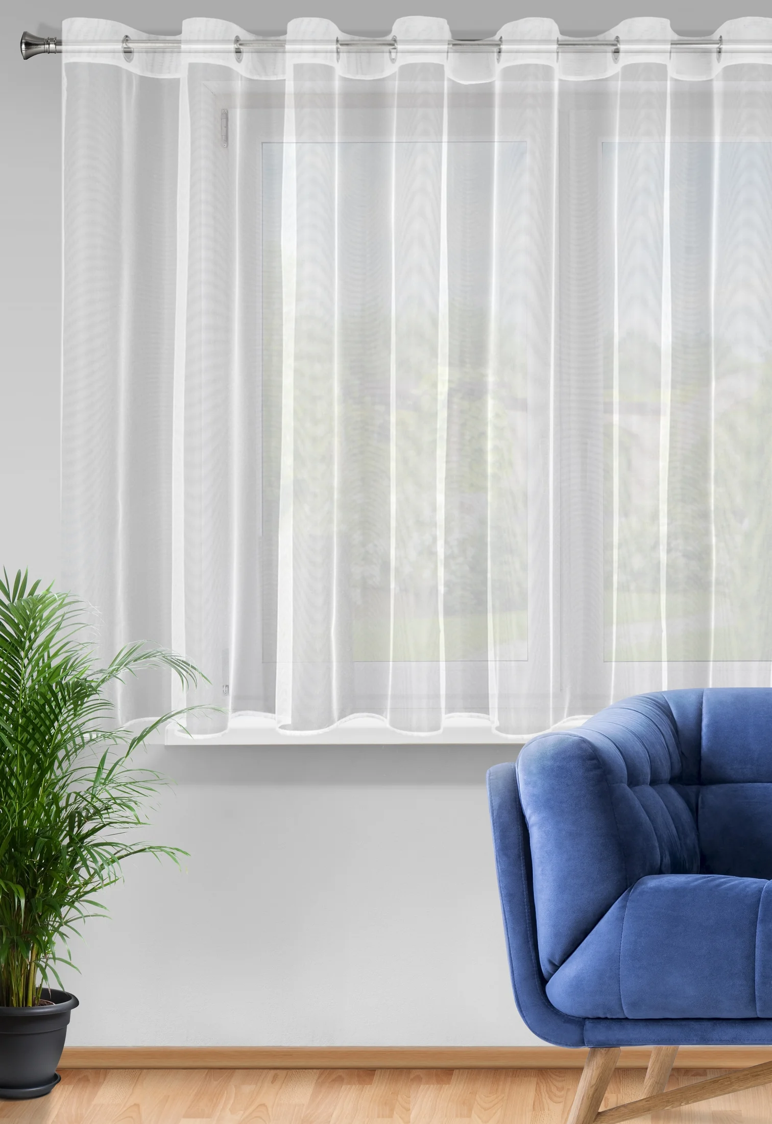 Firana biała z lekkiej i błyszczącej tkaniny 350x150 cm przelotka ESEL ELLA LINE