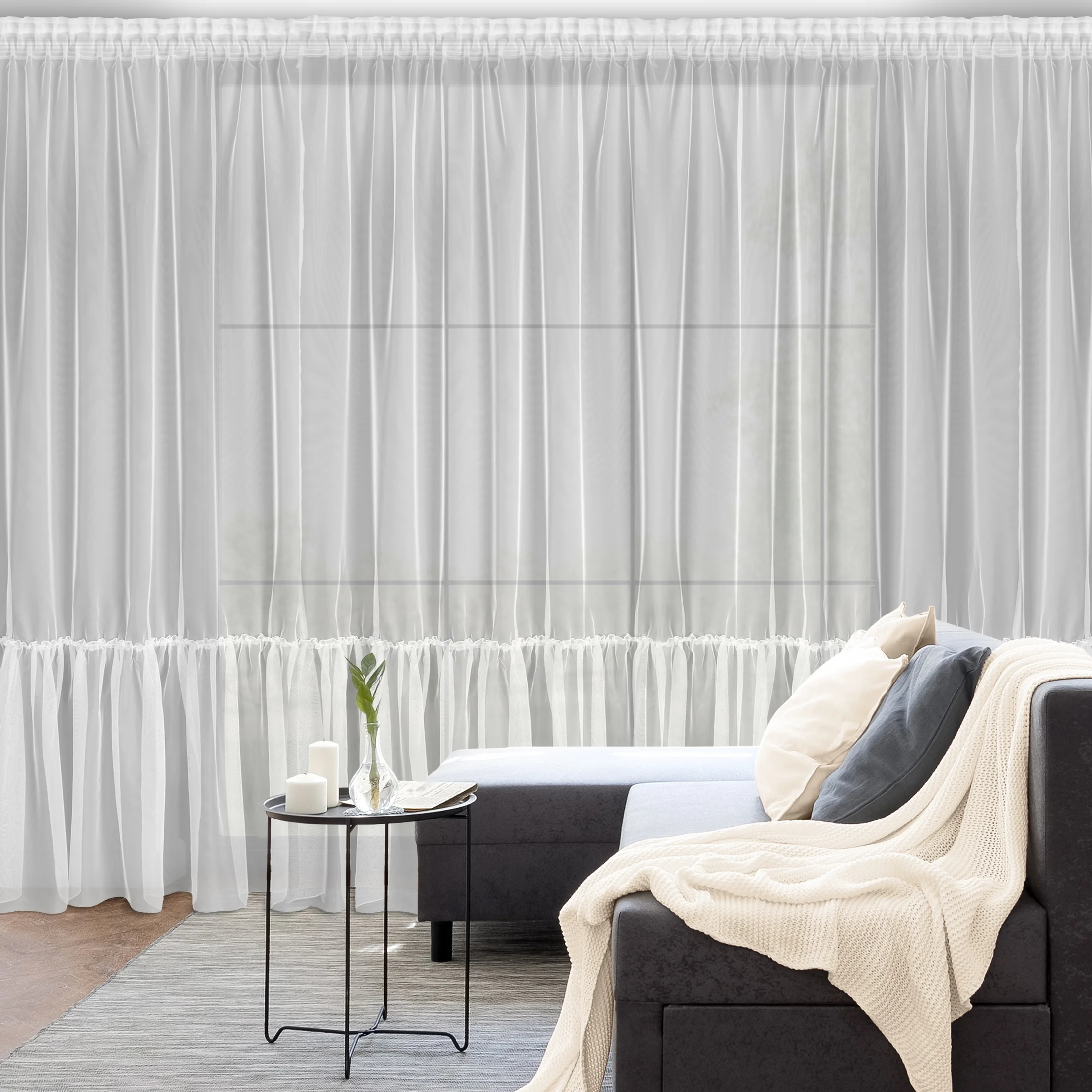 Firana biała z organtyny peru z jedną falbaną 300x240 cm taśma LENA 2