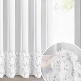 Firana biała z siateczki zdobiona aplikacją 3D w róże 350x270 cm taśma - ROSES3 - Eva Minge