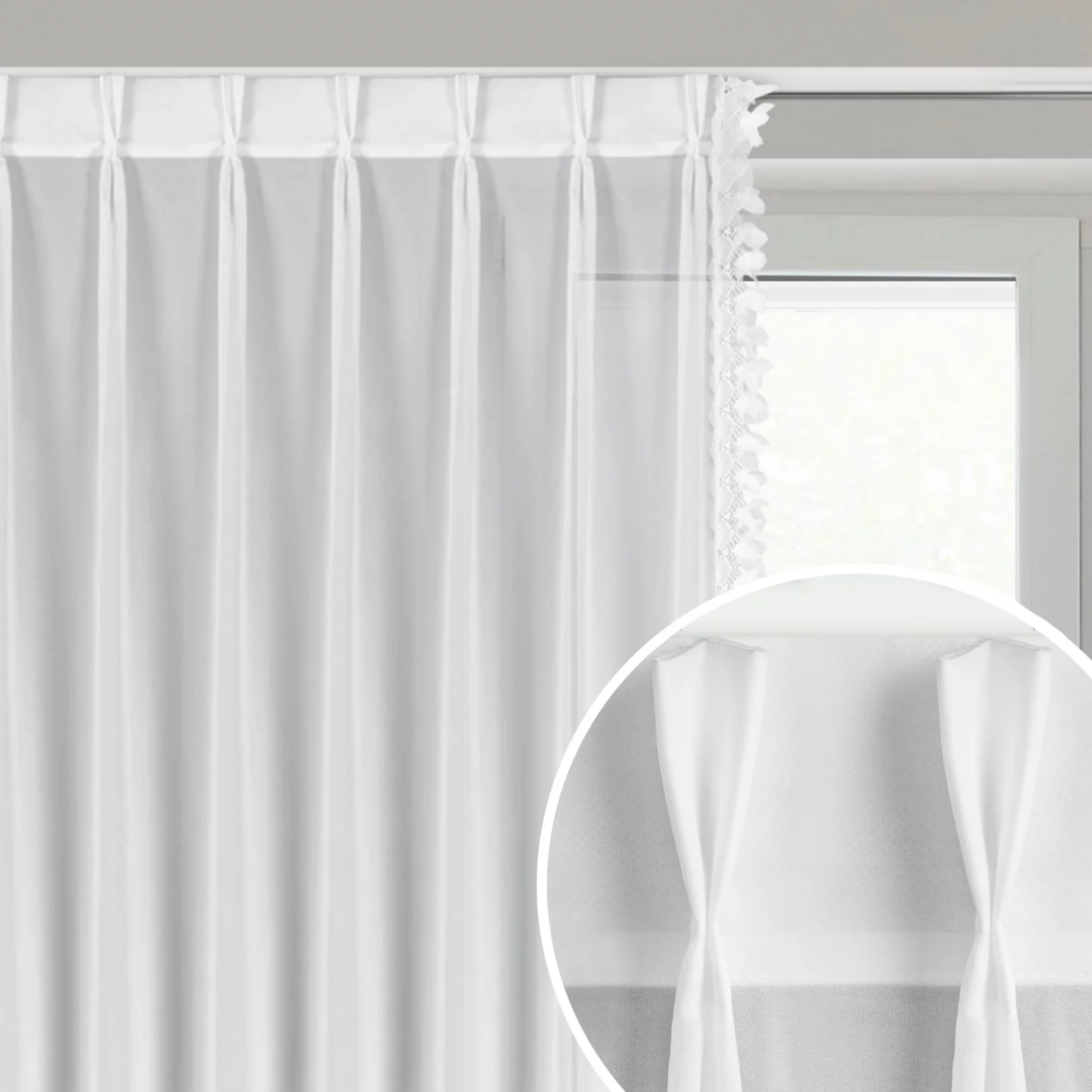 Firana biała z szyfonu zdobiona aplikacją 80x270 cm (wymiar podany na gotowo) system flex - LORETA