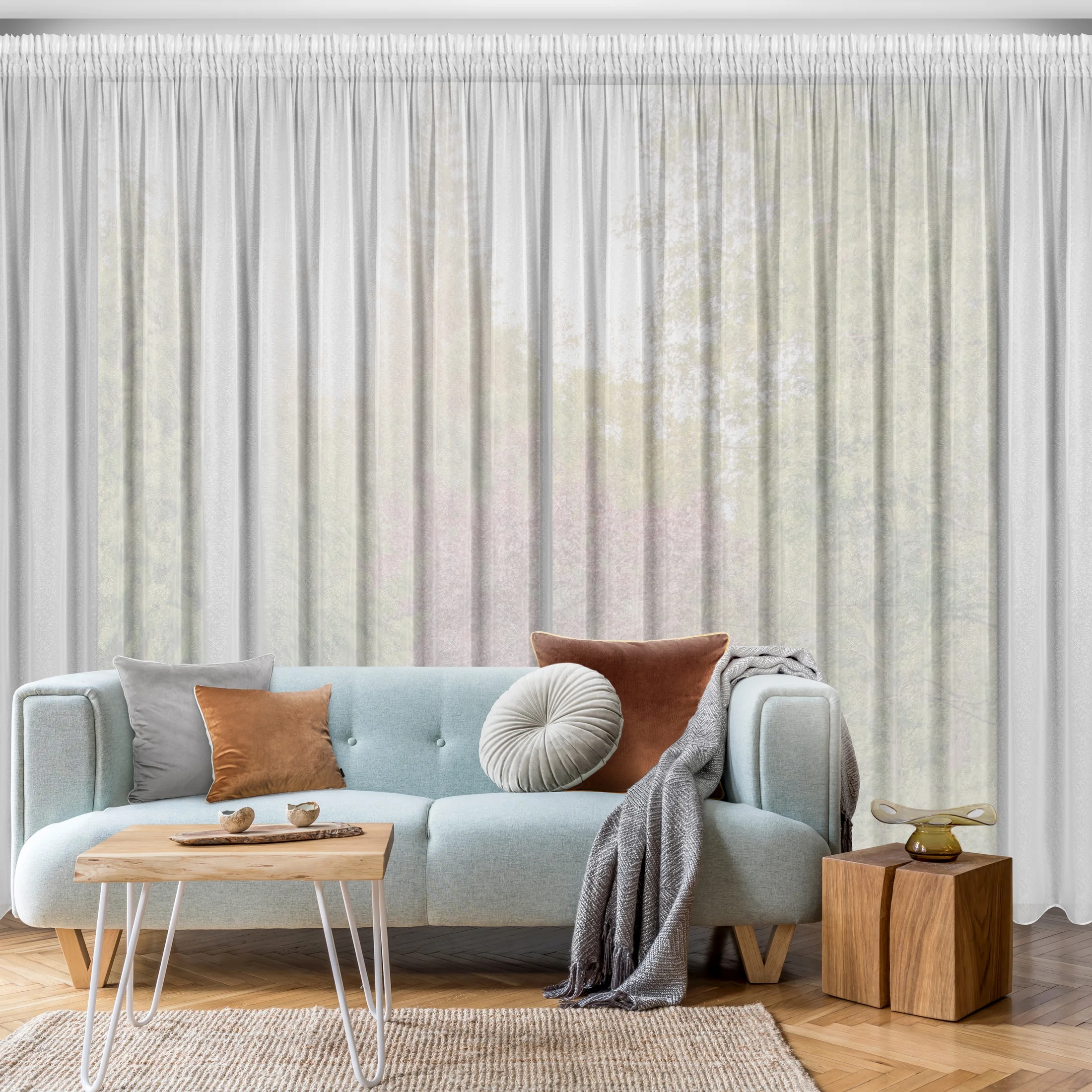 Firana biała z szyfonu zdobiona delikatnym wzorem 300x270 cm taśma - TULSA
