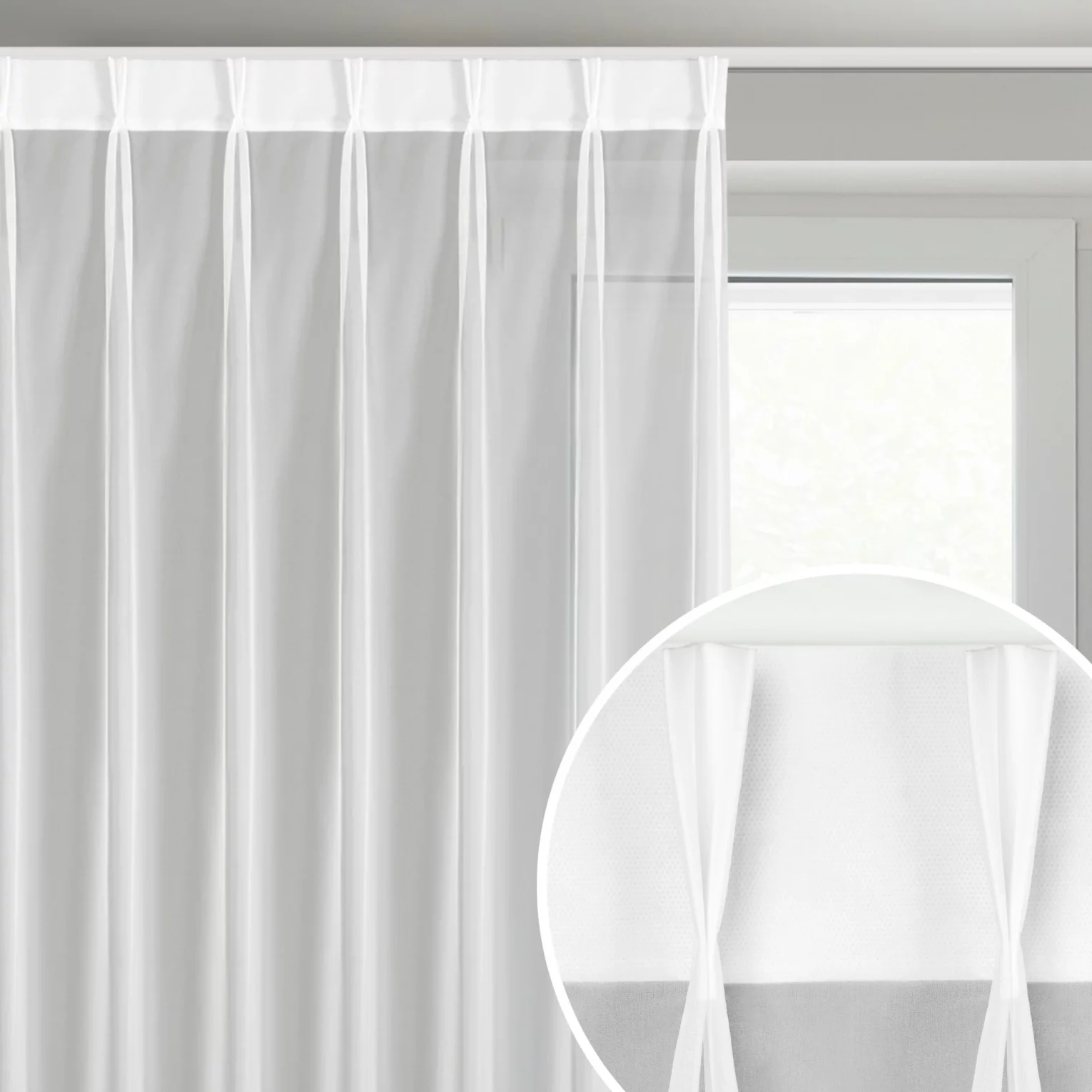 Firana biała z woalu 80x270 cm (wymiar podany na gotowo) z systemem flex - LUCY