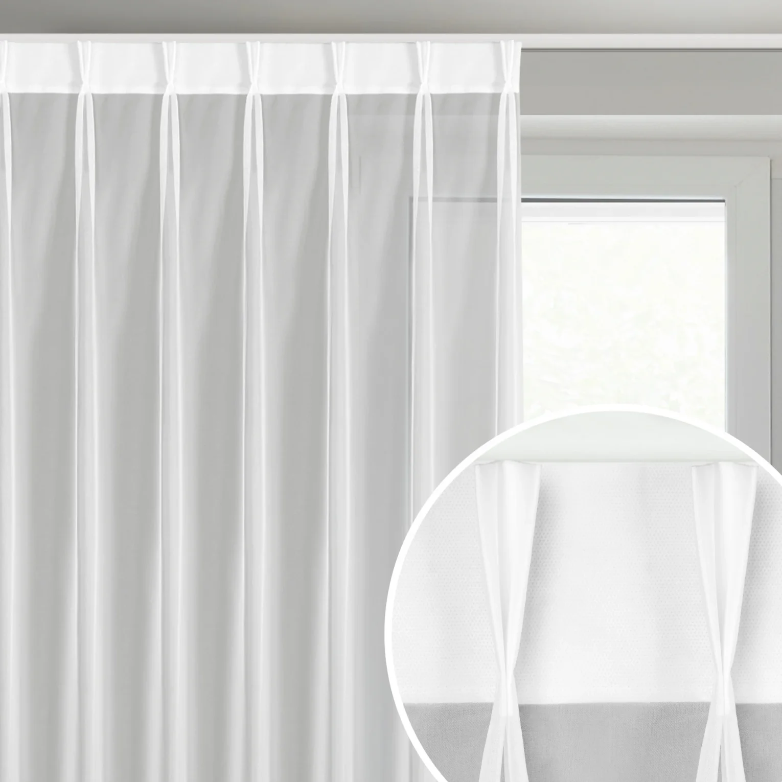 Firana biała z woalu 80x270 cm (wymiar podany na gotowo) z systemem flex - LUCY