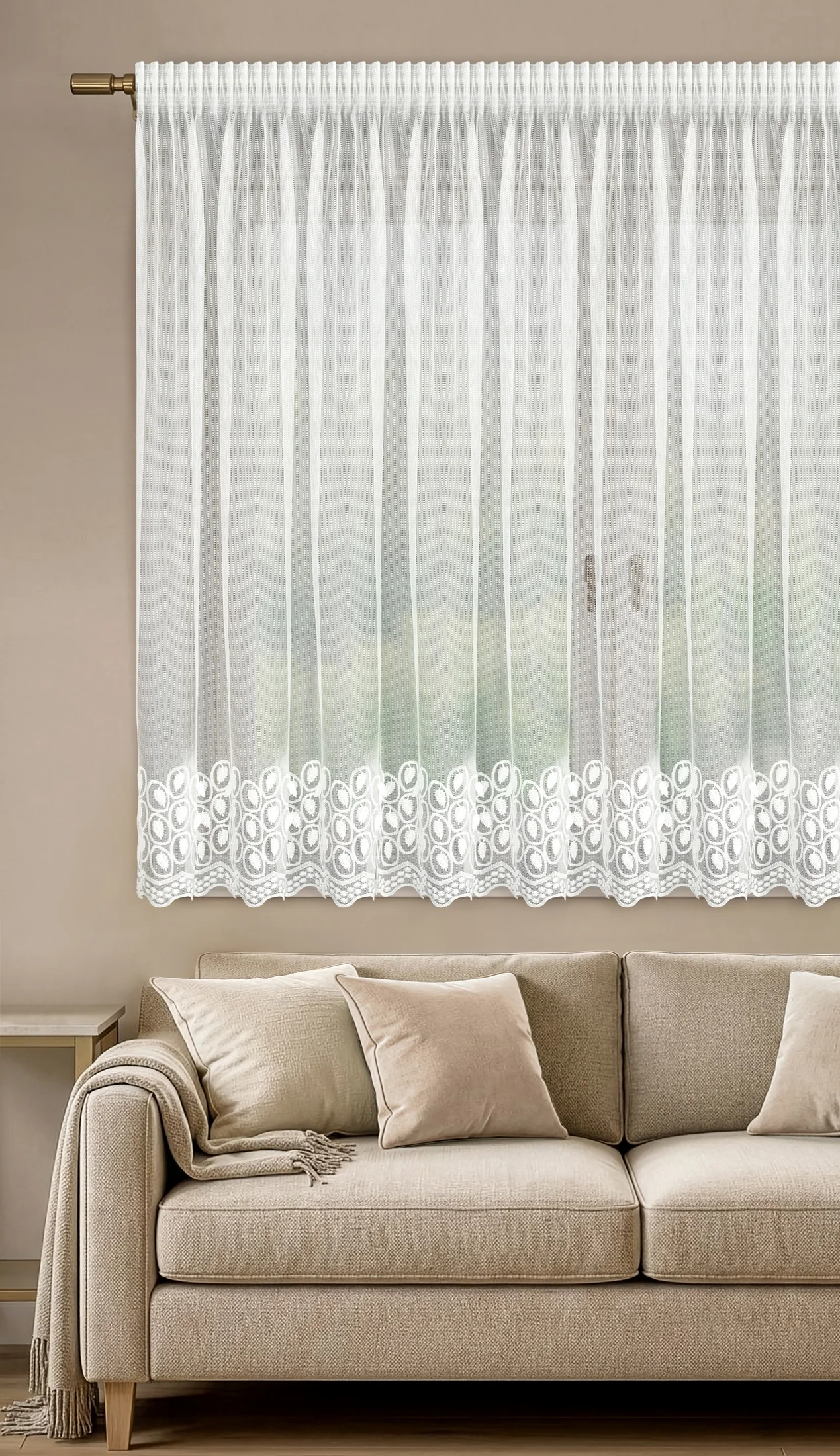 Firana biała zdobiona haftem i efektem 3D 350x150 cm taśma - INGA